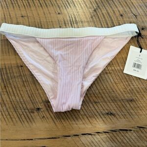 NWT Women’s Onia Leila Ribbed Pink Bikini Bottom with White Waistband